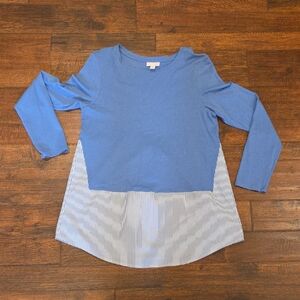 J. Jill Blue and White Long Sleeve Layered Tee Super Soft